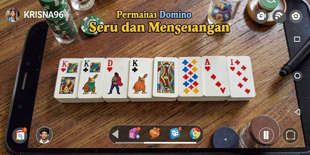 Tampilan gameplay menarik dari KRISNA96 dengan domino dan pemain yang terlibat.
