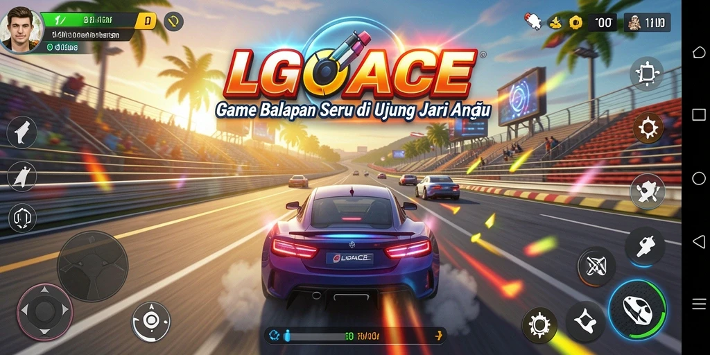 Tampilan balapan seru di LGOACE dengan mobil kustomisasi.